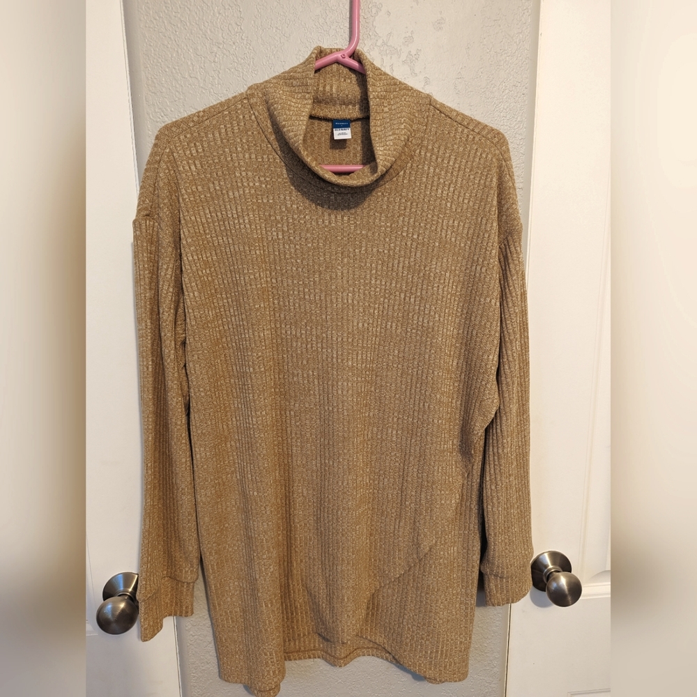 Maternity Cross-Front Rib-Knit Turtleneck Nursing Top